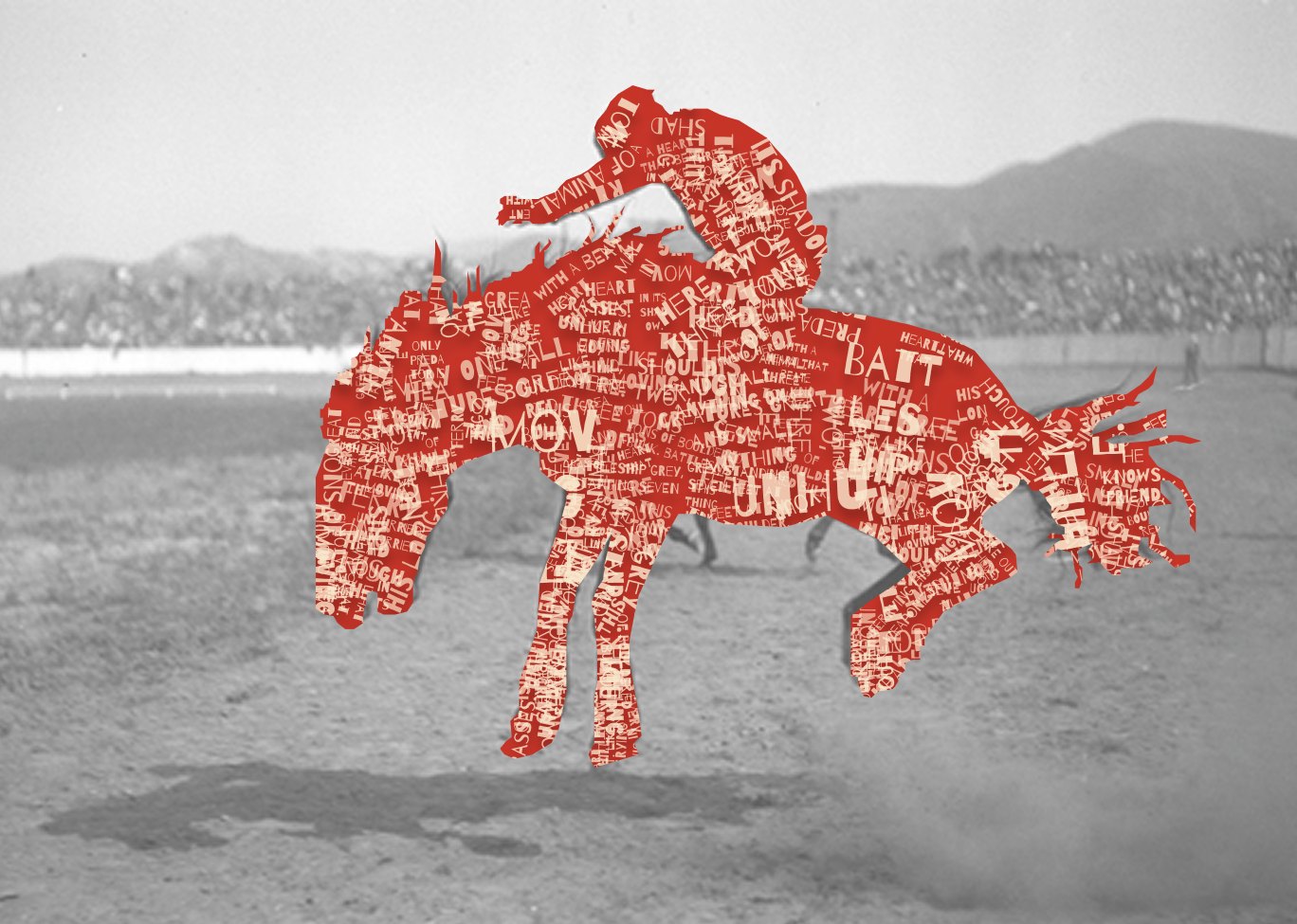 Bronco rider, treated in vermillion and sepia
